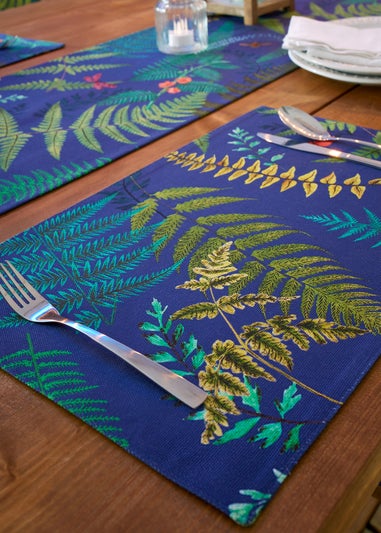 RHS Navy Woodland Fern Shower Proof Dining Placemat Pair (34x46cm)