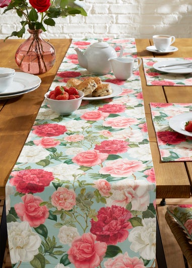 RHS Green Rose Garden Shower Proof Dining Table Runner (33x220cm)