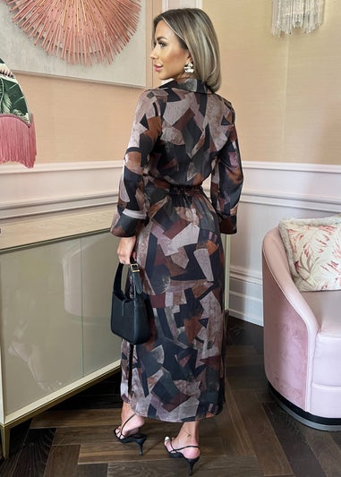 AX Paris Brown Abstract Print Shirt Midi Dress