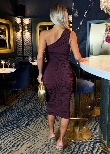 AX Paris Plum One Shoulder Bodycon Ruched Midi Dress