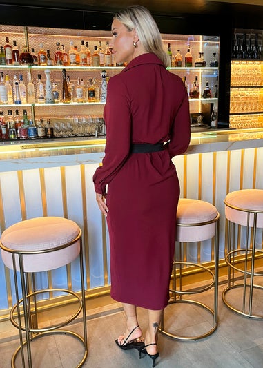 AX Paris Burgundy Belted Wrap Midi Shirt Dress