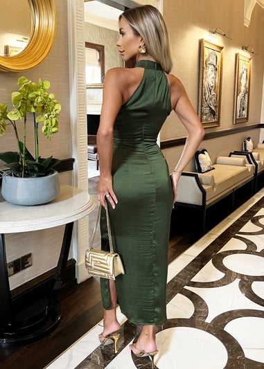 AX Paris Olive Satin Halter Neck Side Split Midi Dress