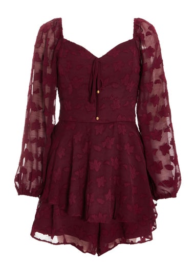 Quiz Red Floral Jacquard Tiered Playsuit