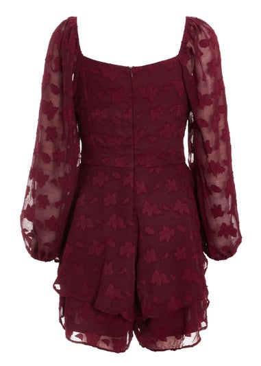 Quiz Red Floral Jacquard Tiered Playsuit