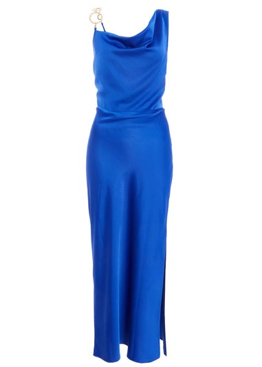 Quiz Blue Satin Cowl Neck Midaxi Dress