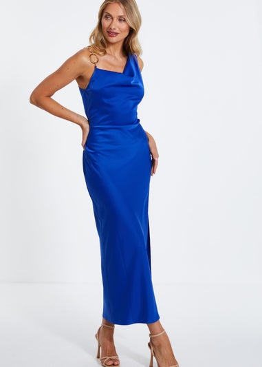 Quiz Blue Satin Cowl Neck Midaxi Dress