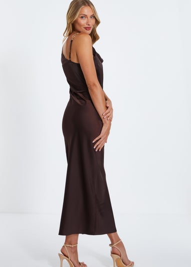 Quiz Brown Satin Cowl Neck Midaxi Dress