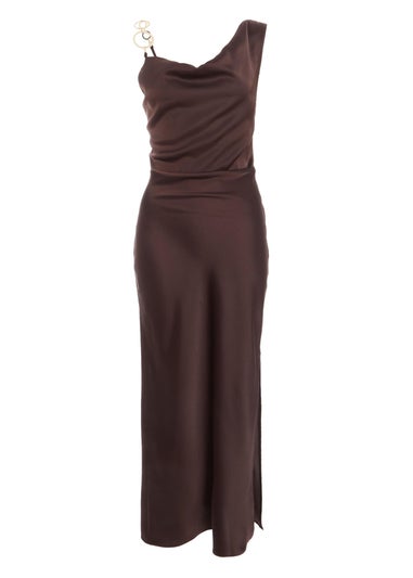 Quiz Brown Satin Cowl Neck Midaxi Dress