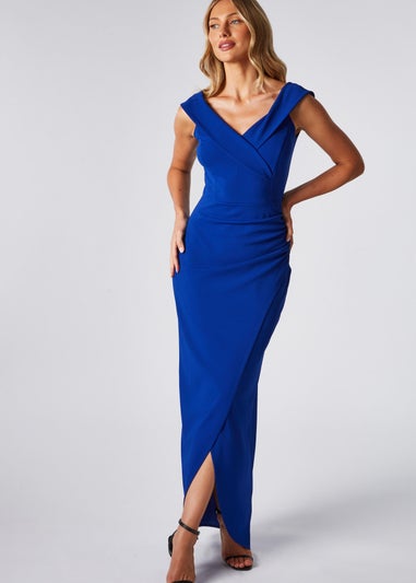 Quiz Blue Bardot Wrap Maxi Dress