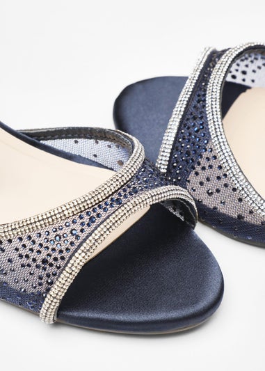 Quiz Navy Satin Mesh Diamante Heeled Sandal