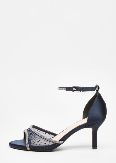 Quiz Navy Satin Mesh Diamante Heeled Sandal