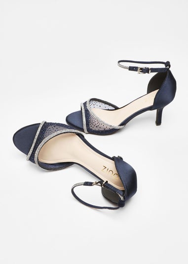 Quiz Navy Satin Mesh Diamante Heeled Sandal