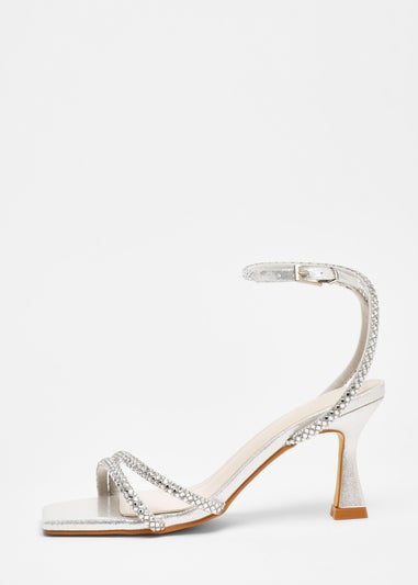 Quiz Silver Diamante Asymmetric Heeled Sandals