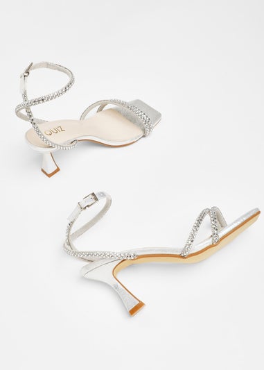 Quiz Silver Diamante Asymmetric Heeled Sandals