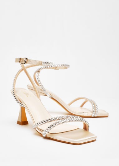 Quiz Champagne Diamante Asymmetric Heeled Sandals