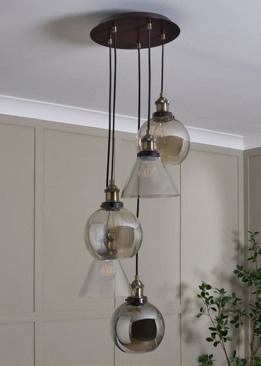 BHS Brown Carter Industrial Style Ceiling 5 Light Cluster (47-102cm x 33cm)