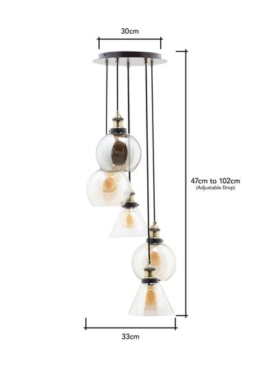 BHS Brown Carter Industrial Style Ceiling 5 Light Cluster (47-102cm x 33cm)