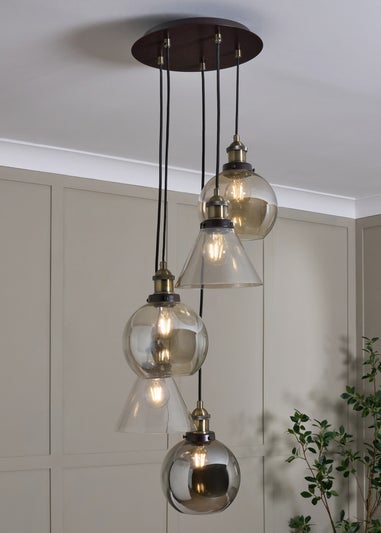 BHS Brown Carter Industrial Style Ceiling 5 Light Cluster (47-102cm x 33cm)