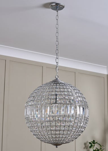 BHS Chrome Ursula Large Crystal Ball Pendant (50-160cm x 44cm)