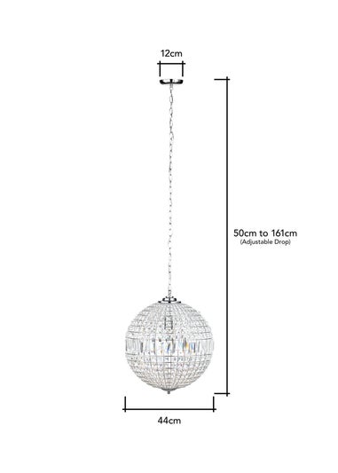 BHS Chrome Ursula Large Crystal Ball Pendant (50-160cm x 44cm)