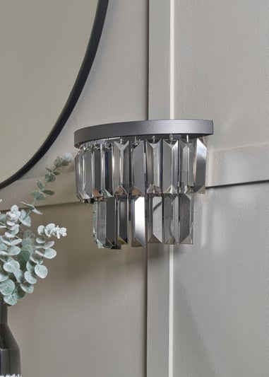 BHS Smoke Ozzie Wall Light Pewter Prism Glass (20cm x 26cm)