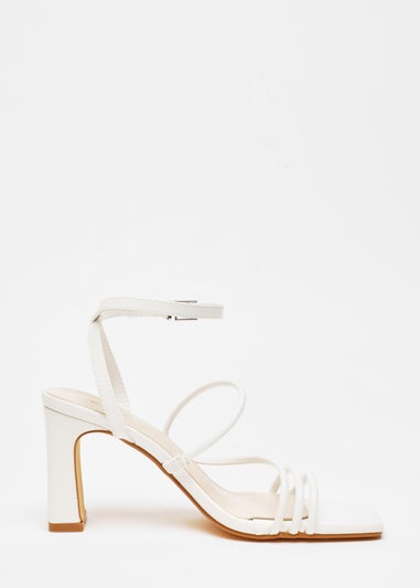 Quiz White Faux Leather Block Heeled Sandals