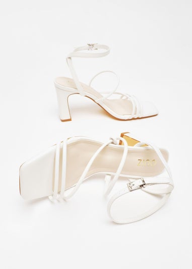 Quiz White Faux Leather Block Heeled Sandals