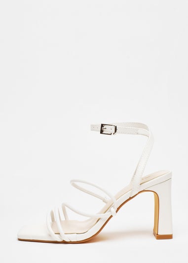 Quiz White Faux Leather Block Heeled Sandals