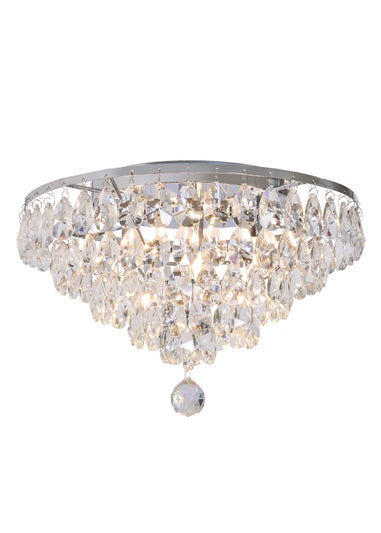 BHS Chrome Elsa Crystal Diamond Effect Flush Ceiling Light (29cm x 55cm)