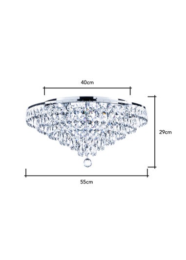 BHS Chrome Elsa Crystal Diamond Effect Flush Ceiling Light (29cm x 55cm)