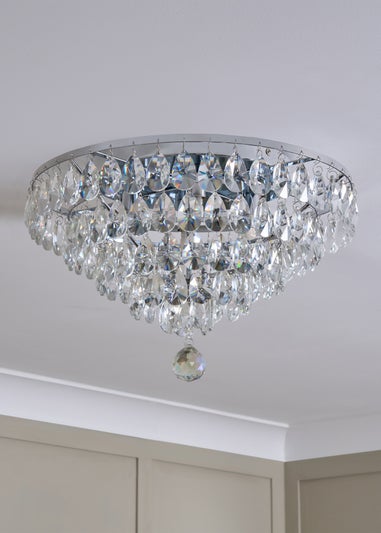 BHS Chrome Elsa Crystal Diamond Effect Flush Ceiling Light (29cm x 55cm)