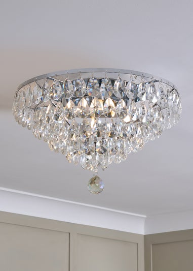 BHS Chrome Elsa Crystal Diamond Effect Flush Ceiling Light (29cm x 55cm)