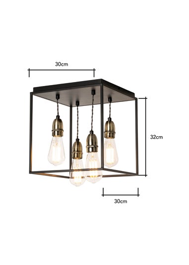 BHS Black Dexter Industrial Box Flush 4 Light (32cm x 30cm)