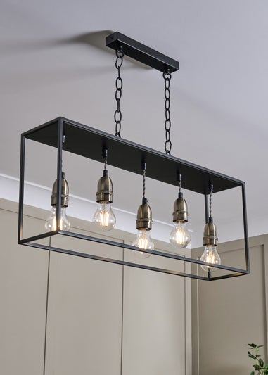 BHS Black Dexter Industrial Diner Box Ceiling 5 Light (50-140cm x 73cm)