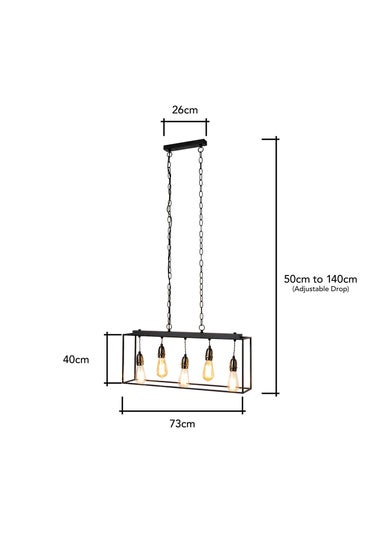 BHS Black Dexter Industrial Diner Box Ceiling 5 Light (50-140cm x 73cm)