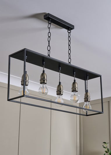 BHS Black Dexter Industrial Diner Box Ceiling 5 Light (50-140cm x 73cm)