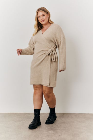 In The Style Jac Jossa Oatmeal Knitted Wrap Dress