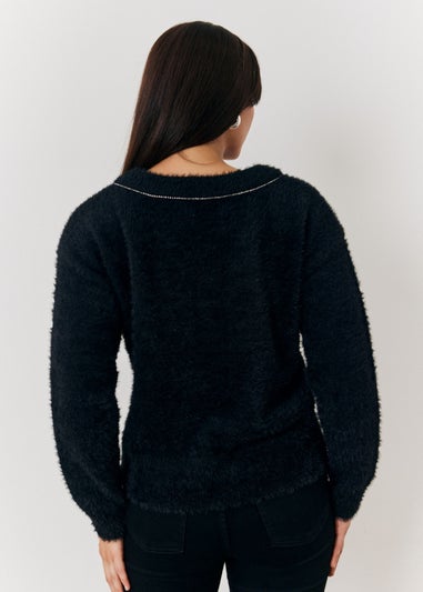 In The Style Jac Jossa Black Embellished Bow Jumper