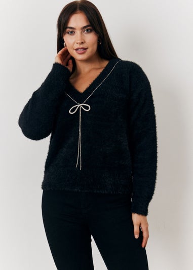 In The Style Jac Jossa Black Embellished Bow Jumper