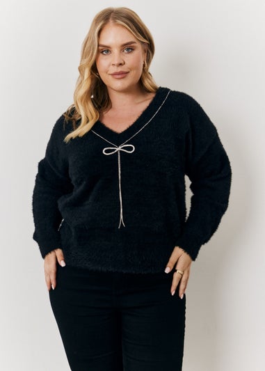 In The Style Jac Jossa Black Embellished Bow Jumper