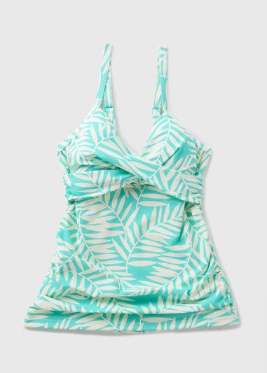 Blue Leaf Print Shapewear Tankini Top