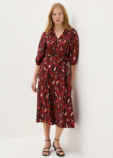 Red Leopard Wrap Midi Dress