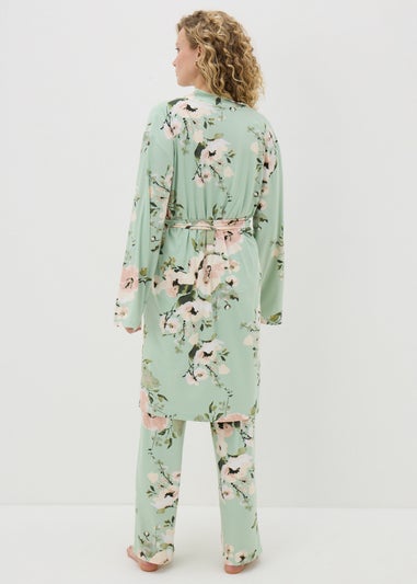 Sage Green Soft Touch Floral Dressing Gown