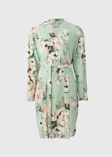 Sage Green Soft Touch Floral Dressing Gown