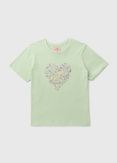 Sage Green Floral Heart Pyjama T-Shirt