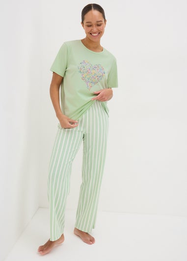 Sage Green Floral Heart Pyjama T-Shirt