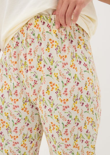 Cream Floral Print Pyjama Bottoms