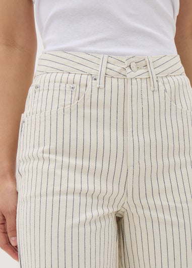 Ecru Stripe Wide Leg Jeans