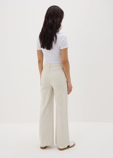 Ecru Stripe Wide Leg Jeans