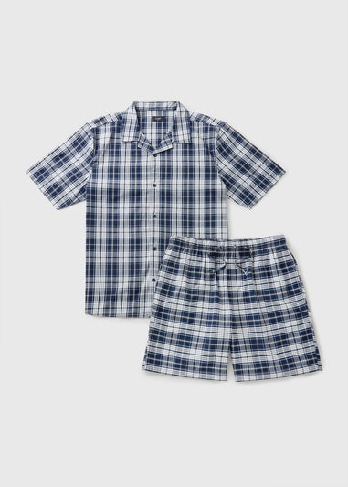 Blue Woven Check Pyjama Shorts